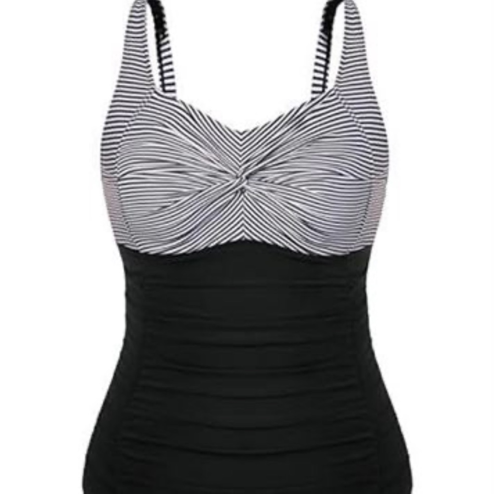Black & White Striped Twist Front One-Piece Swimsuit
